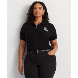 Lauren Ralph Lauren Plus Size Cable-Knit Polo Shirt Black Size 3X 1302